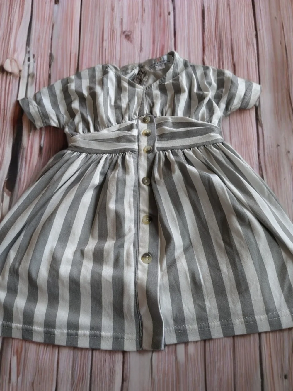 Baileys Blossom Gray and White Striped Button-Up Casual Dress